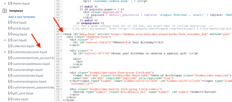 add shopify customer birthday - theme