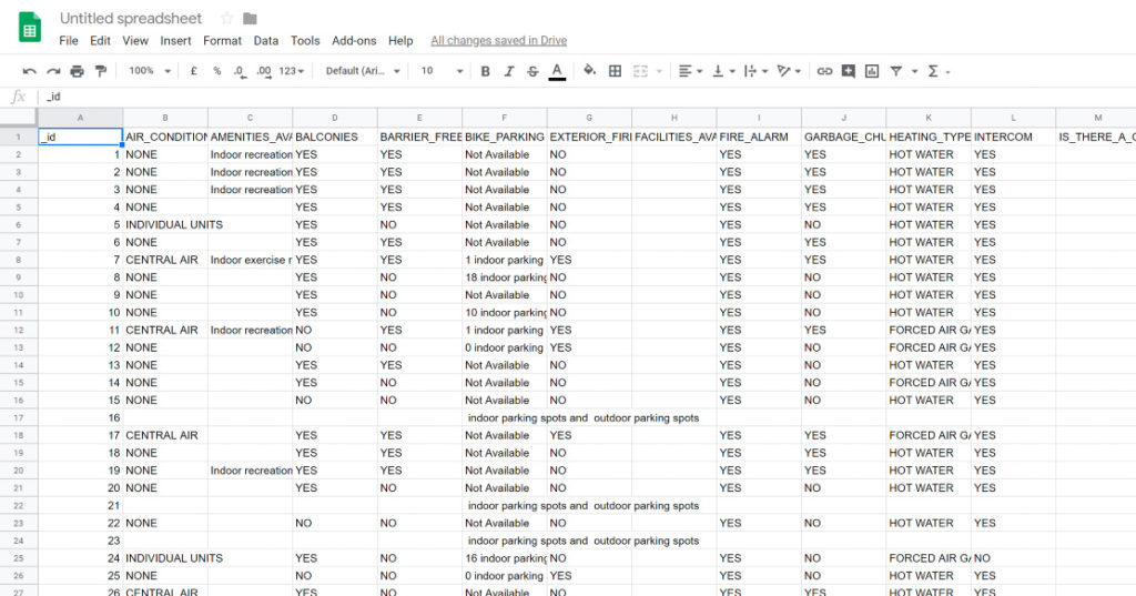 Google Sheets database example