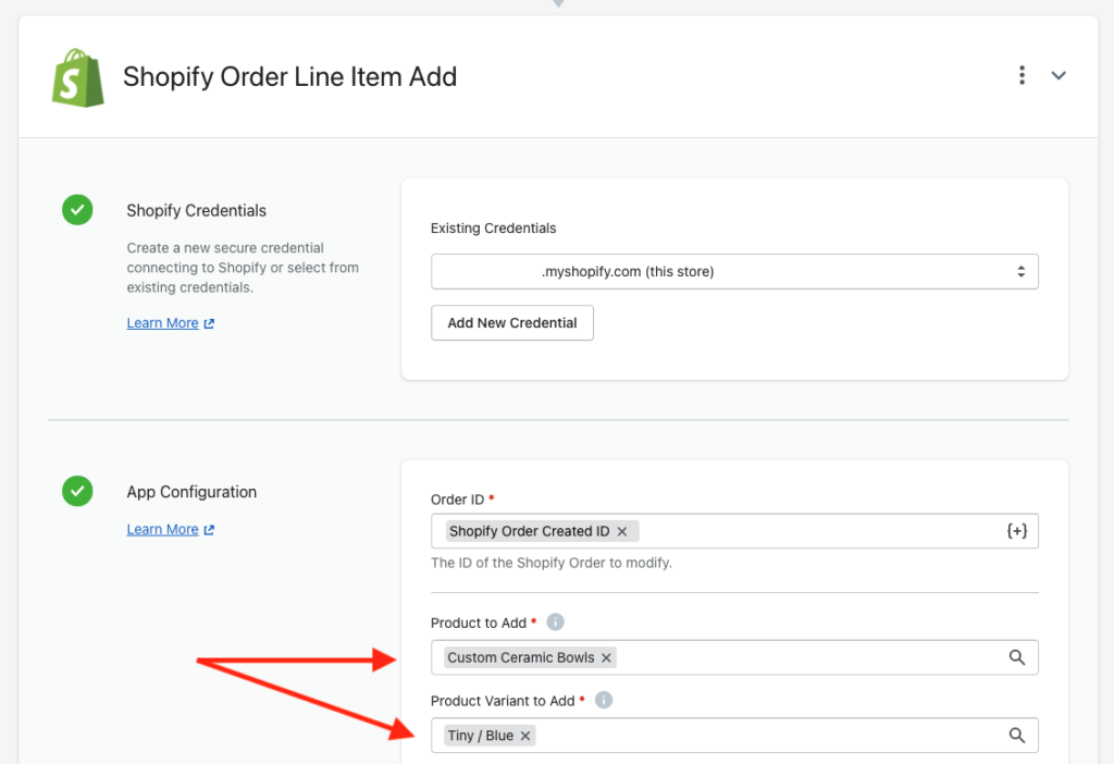 shopify line item setup