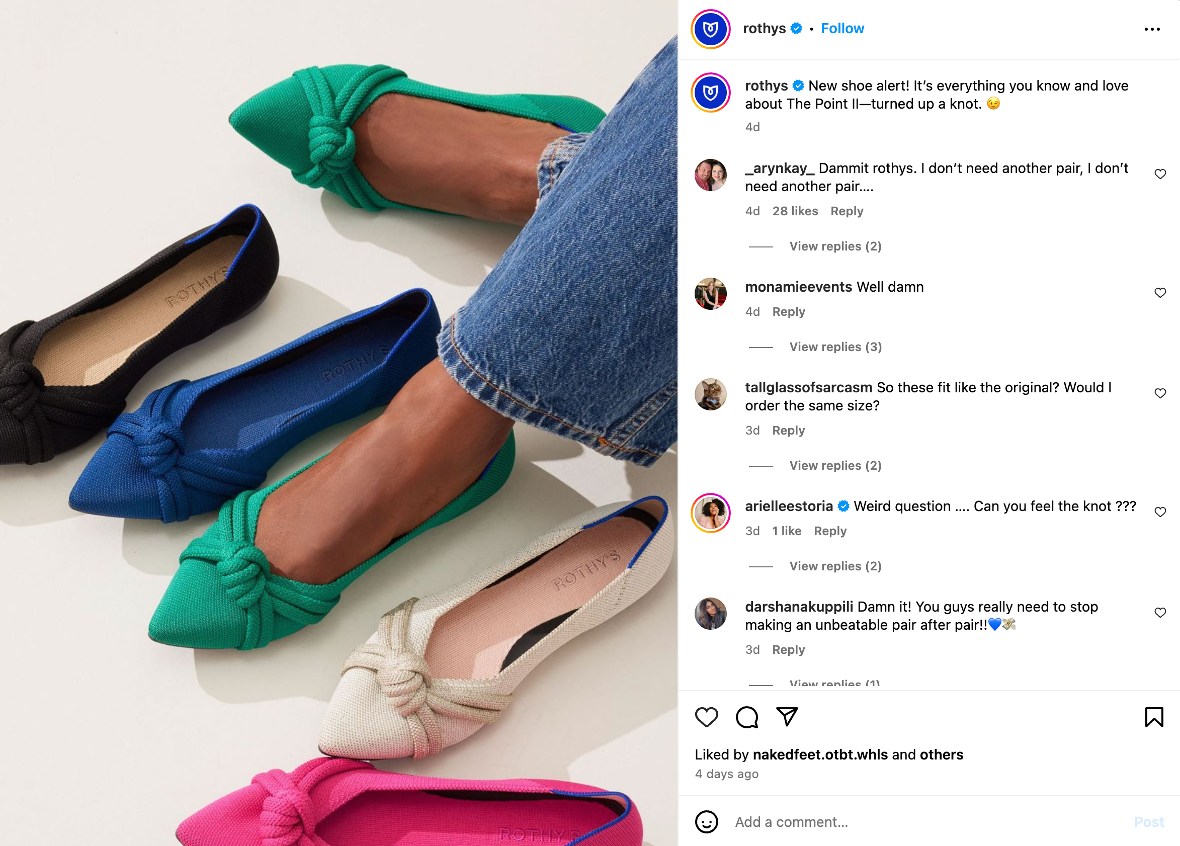 Rothys social media posts driving traffic