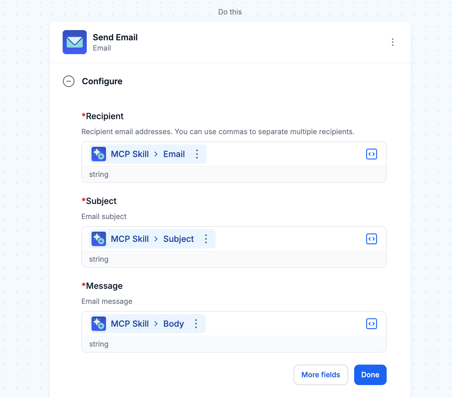 Configure email action