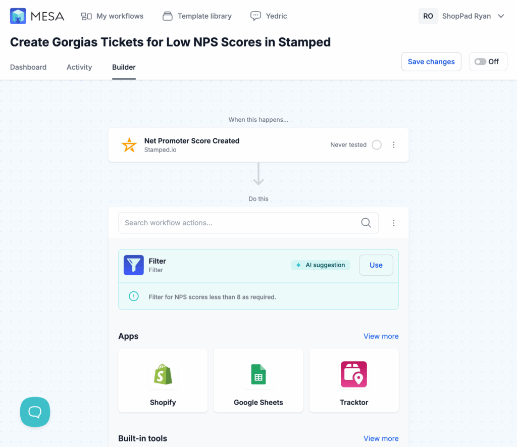 ai suggested step workflow building
