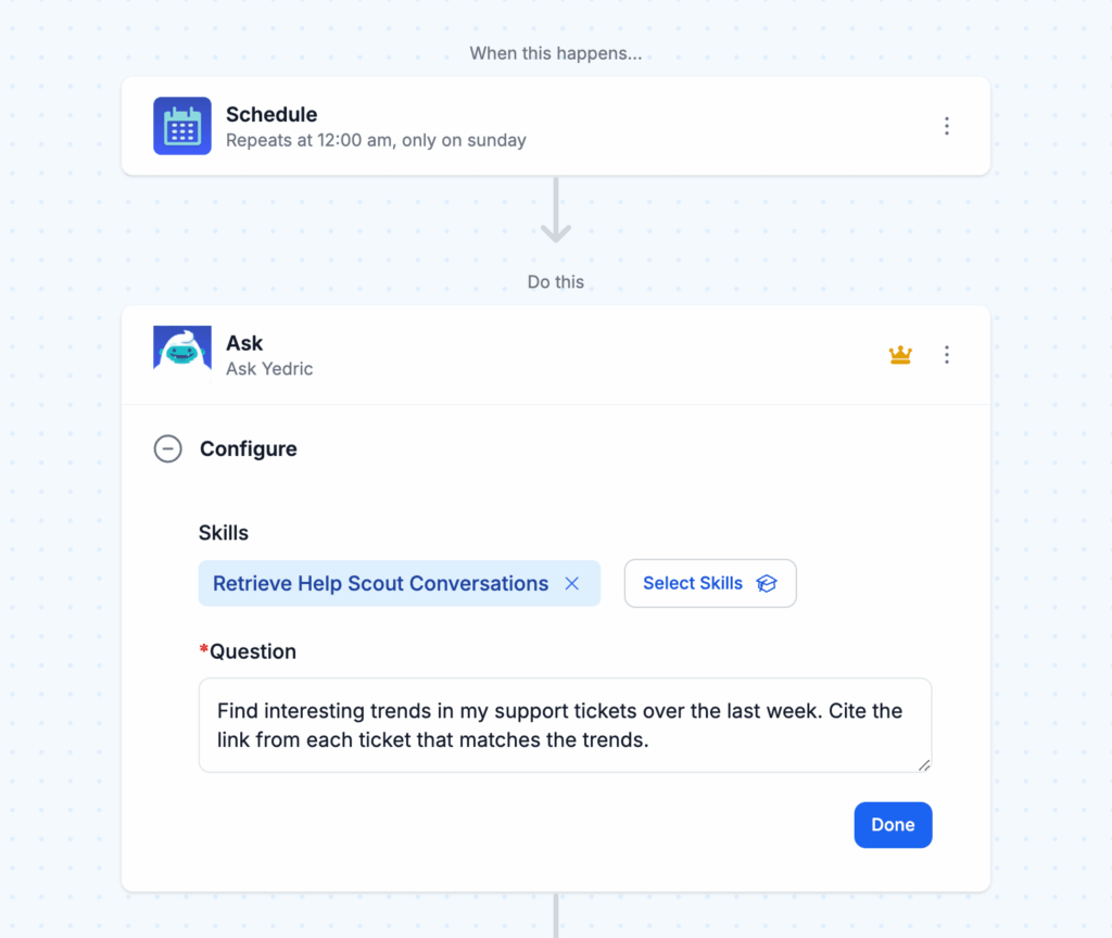 example of Yedric Ask step in workflow builder