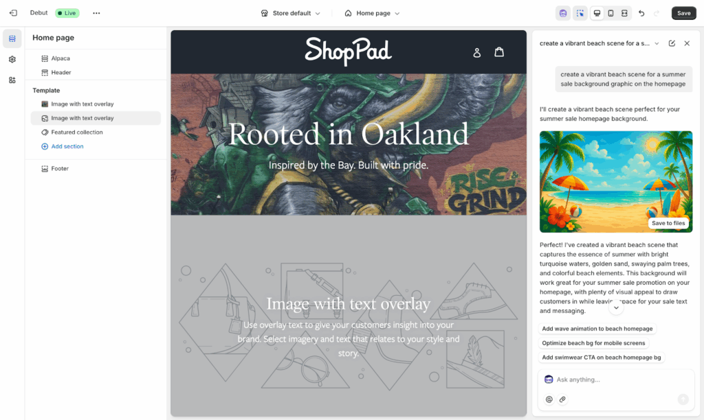 Generate images on demand using Shopify Sidekick. 