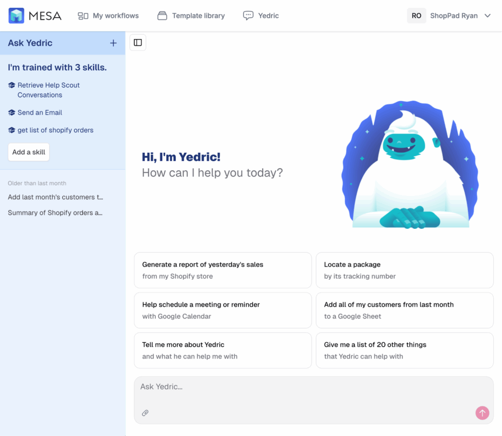MESA's build in AI assistant Yedric.