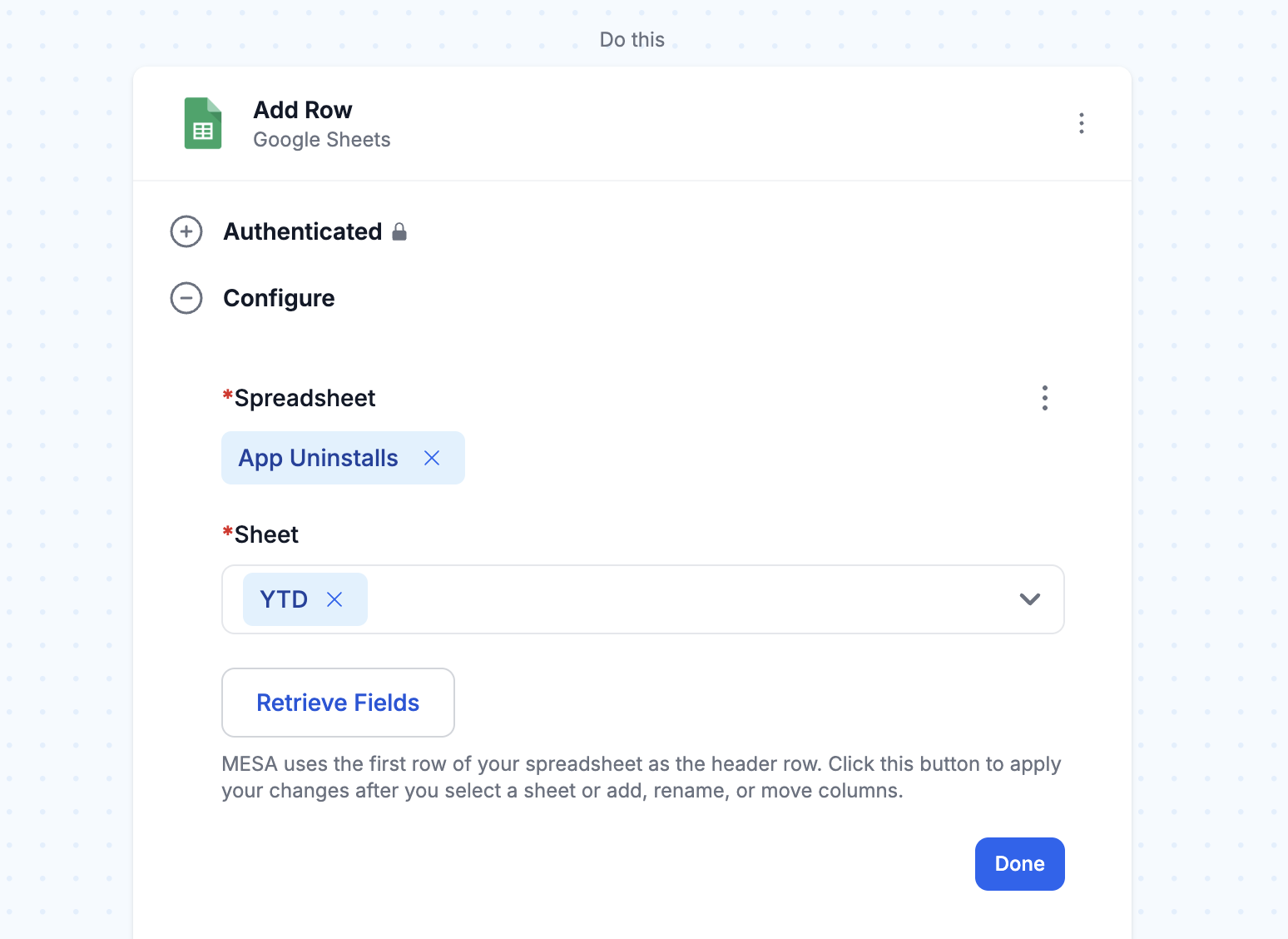 Configure Google Sheets connection