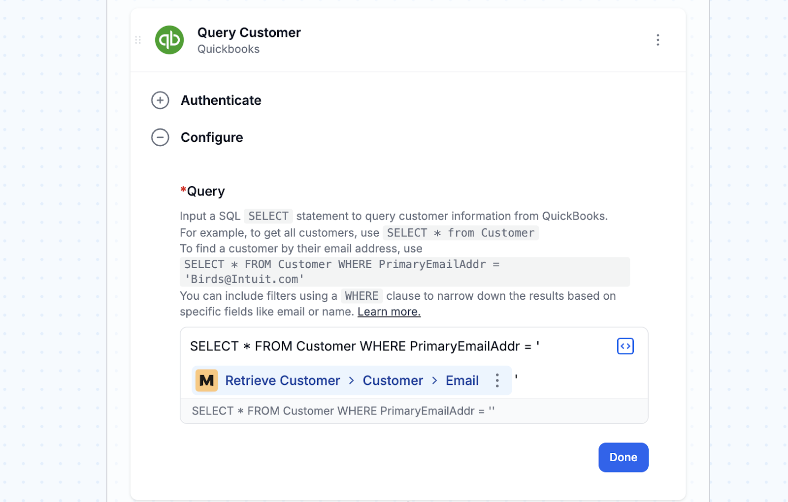 Check if an existing customer exists in QuickBooks