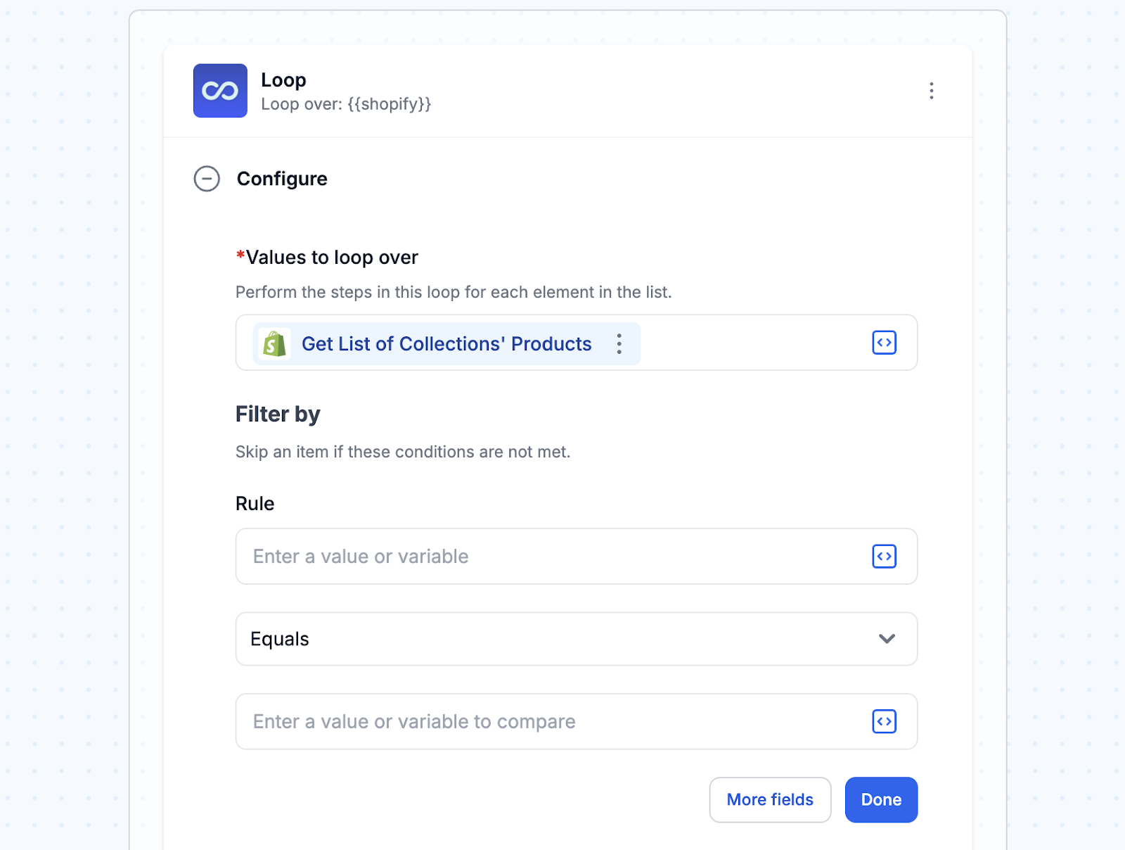 Set up product loop