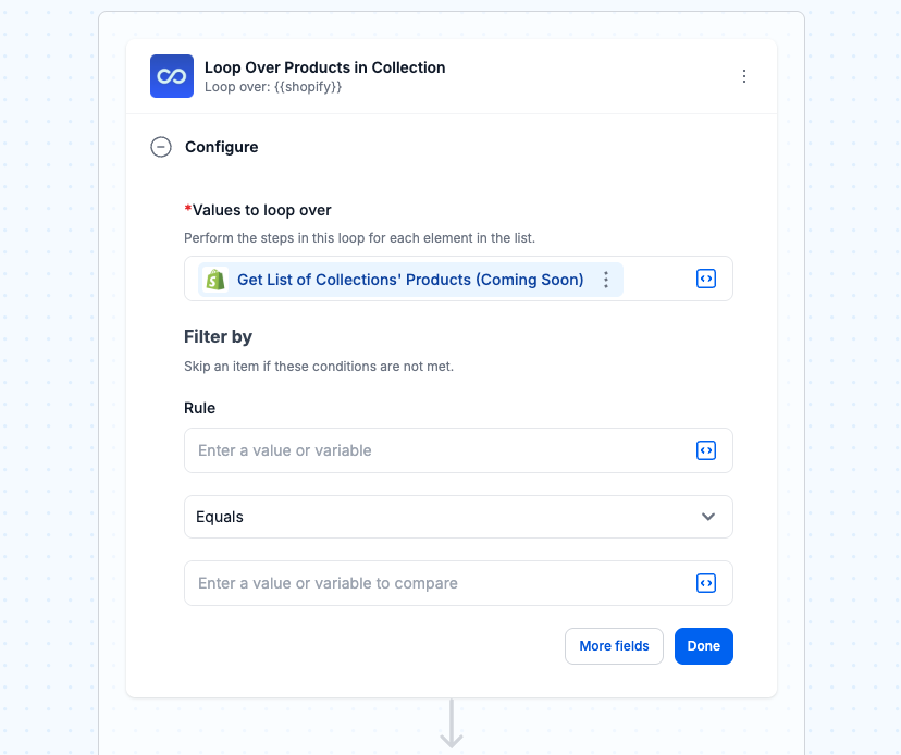 Loop through products
