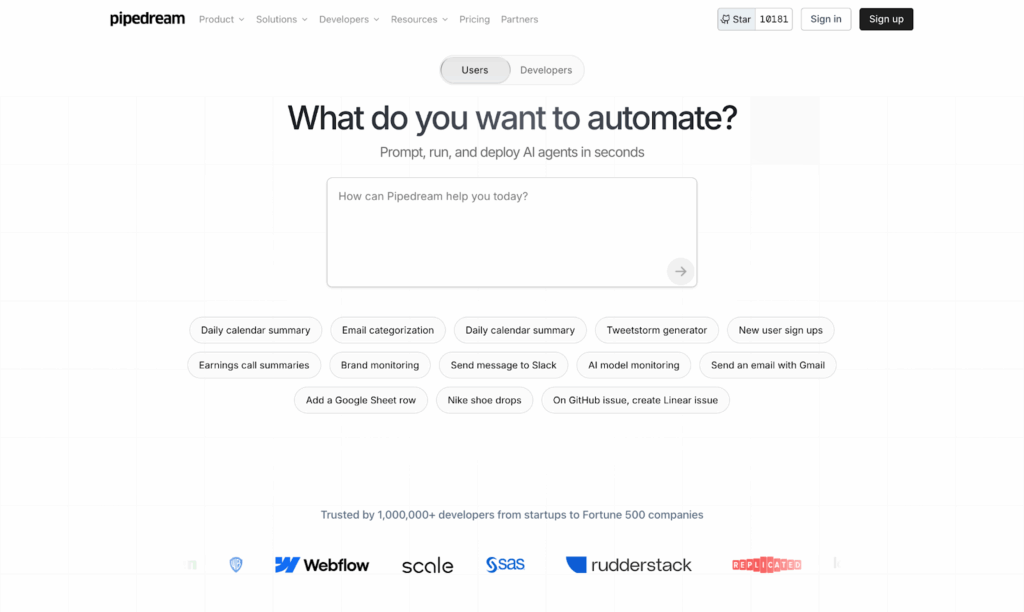Pipedream homepage