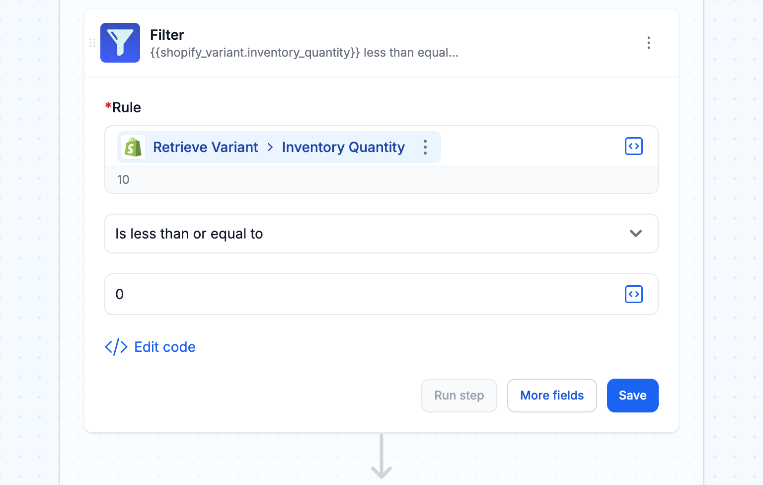 Filter low stock