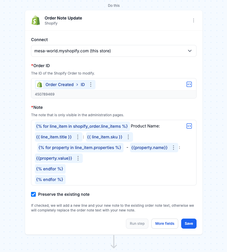 Order Note Update Action
