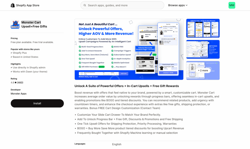 Monster Cart Shopify App Store