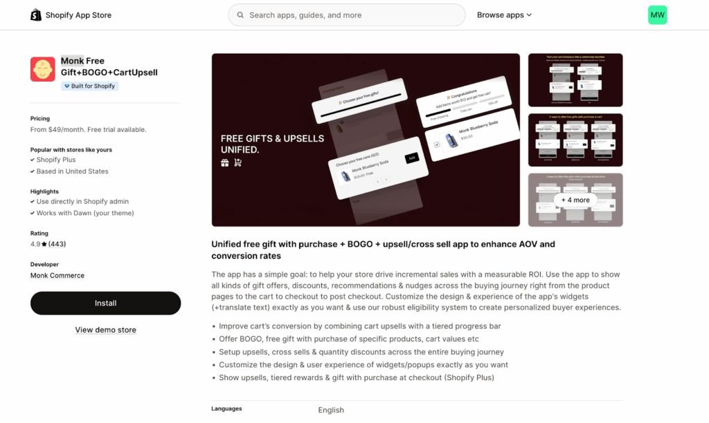 Monk Shopify App Store