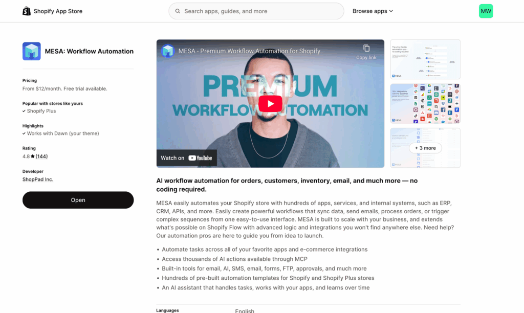 MESA Shopify App Store