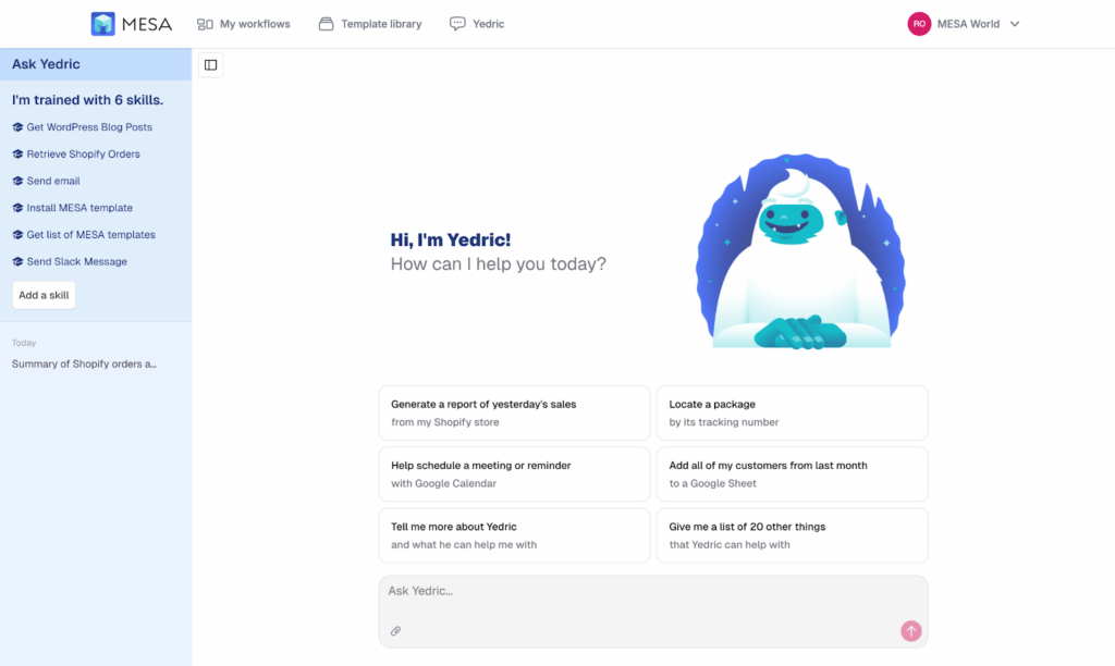 Yedric dashboard example