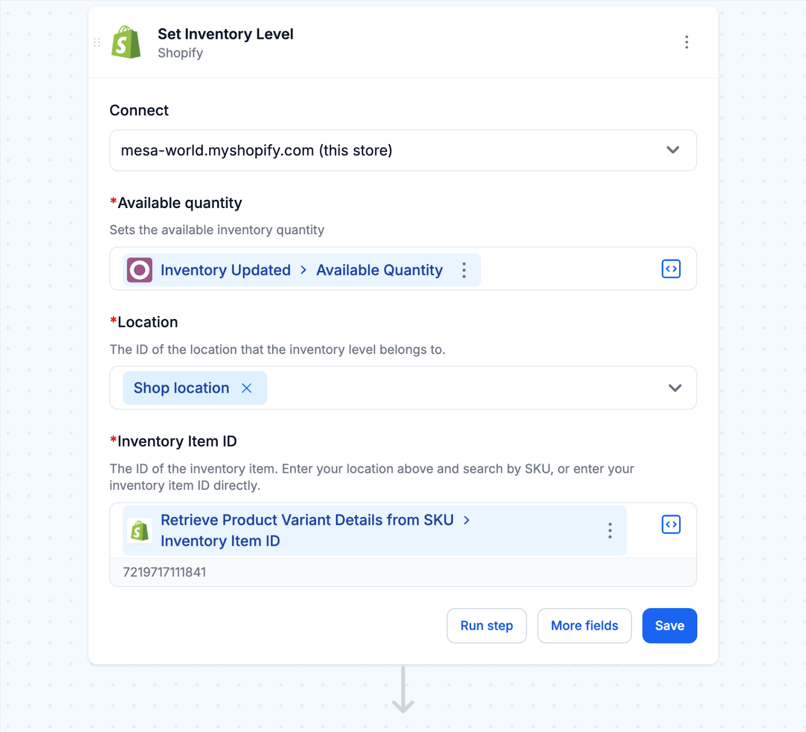 Update Shopify inventory levels