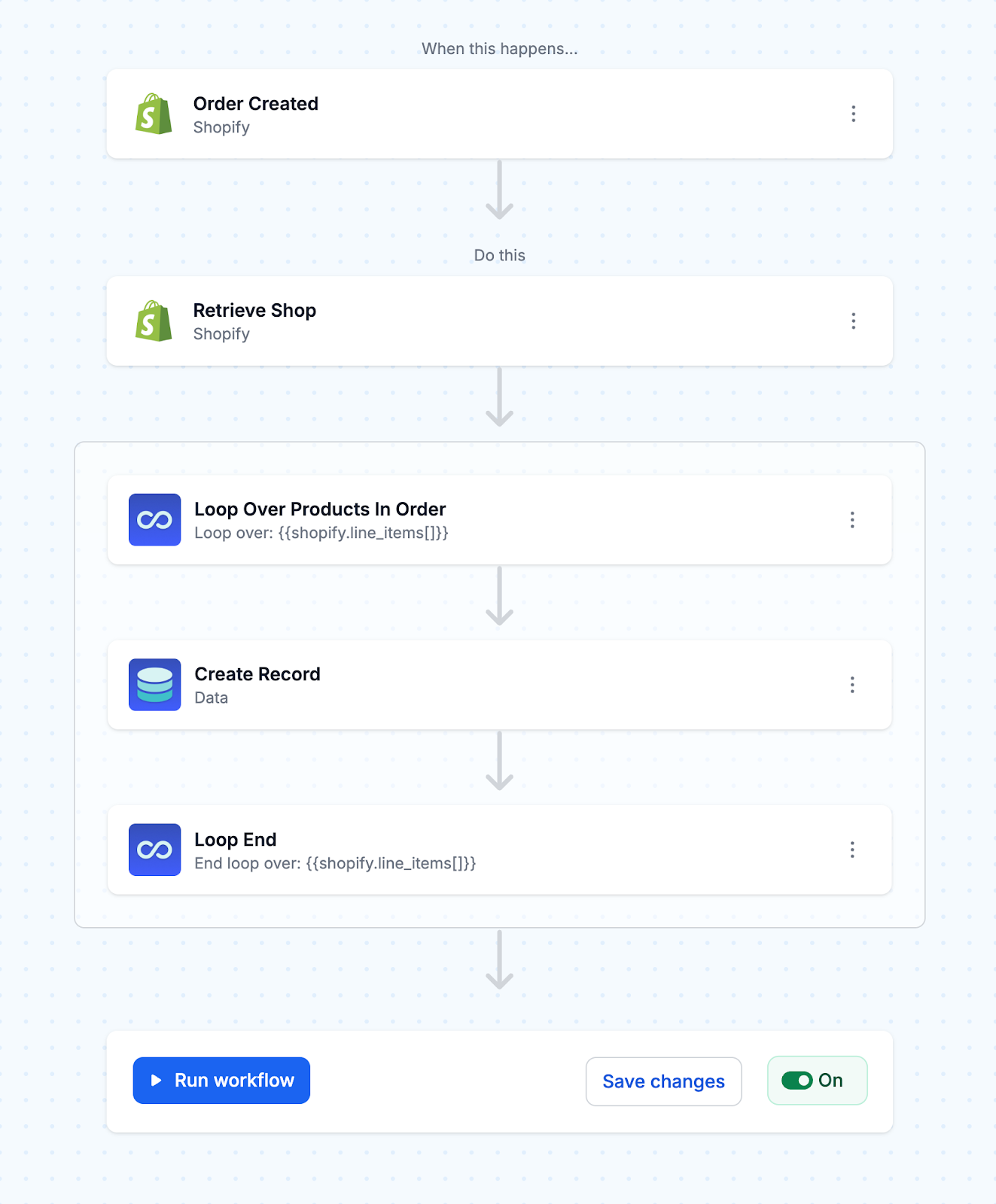 Turn on to connect to a Shopify database for your work.