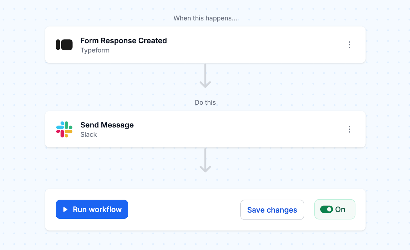 Turn "on" to receive Slack alerts for each Typeform submission