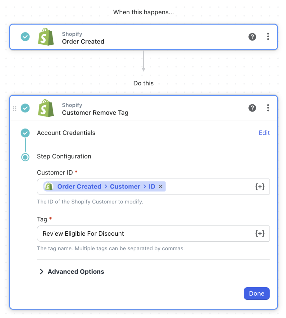 workflow steps: Remove the tag when they place an order