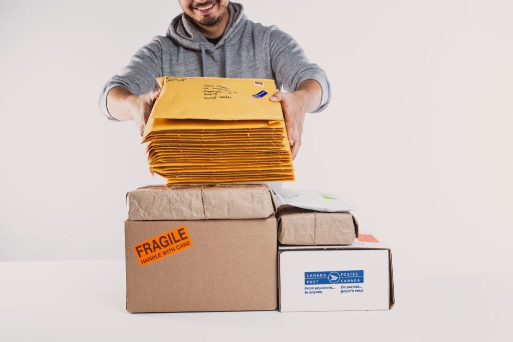 Products getting packed up for delivery.