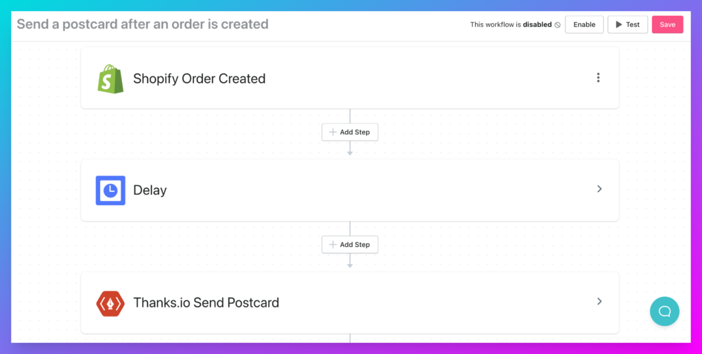 Marketing automation workflow: Send a Postcard After An Order Is Created