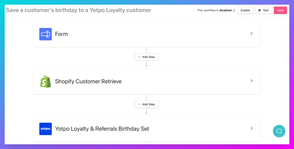 Marketing automation workflow: Save a customer's birthday to Yotpo