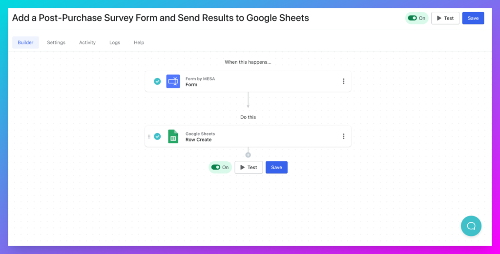 MESA Template: Add a Post-Purchase Survey Form and Send Results to Google Sheets
