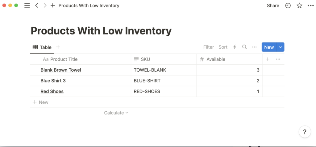 Notion database example