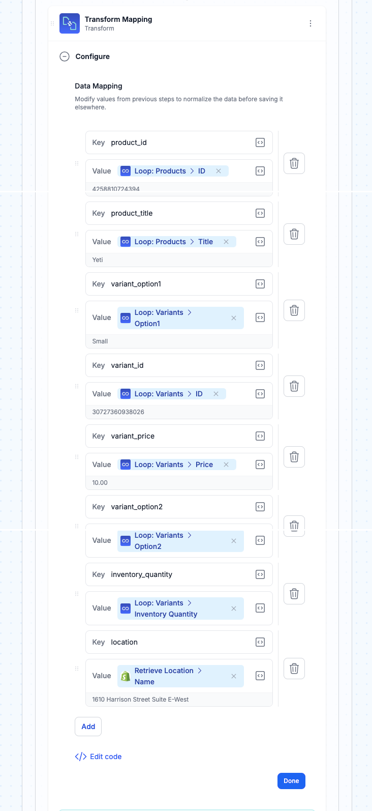 Add a Transform Mapping step