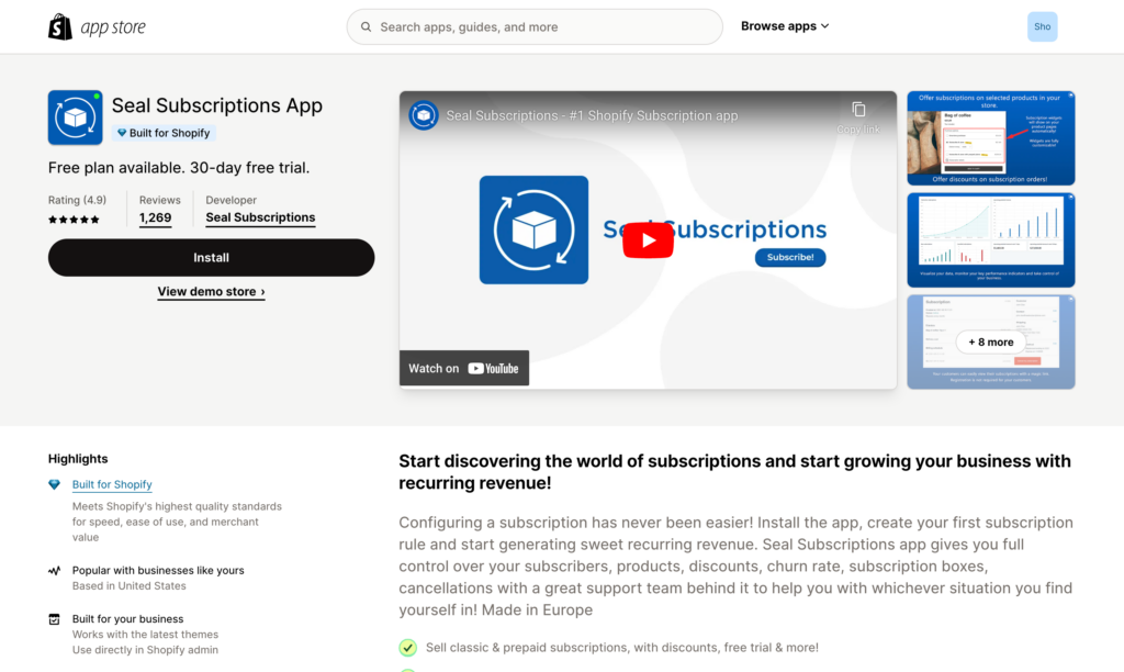 shopify app store - seal subscriptions