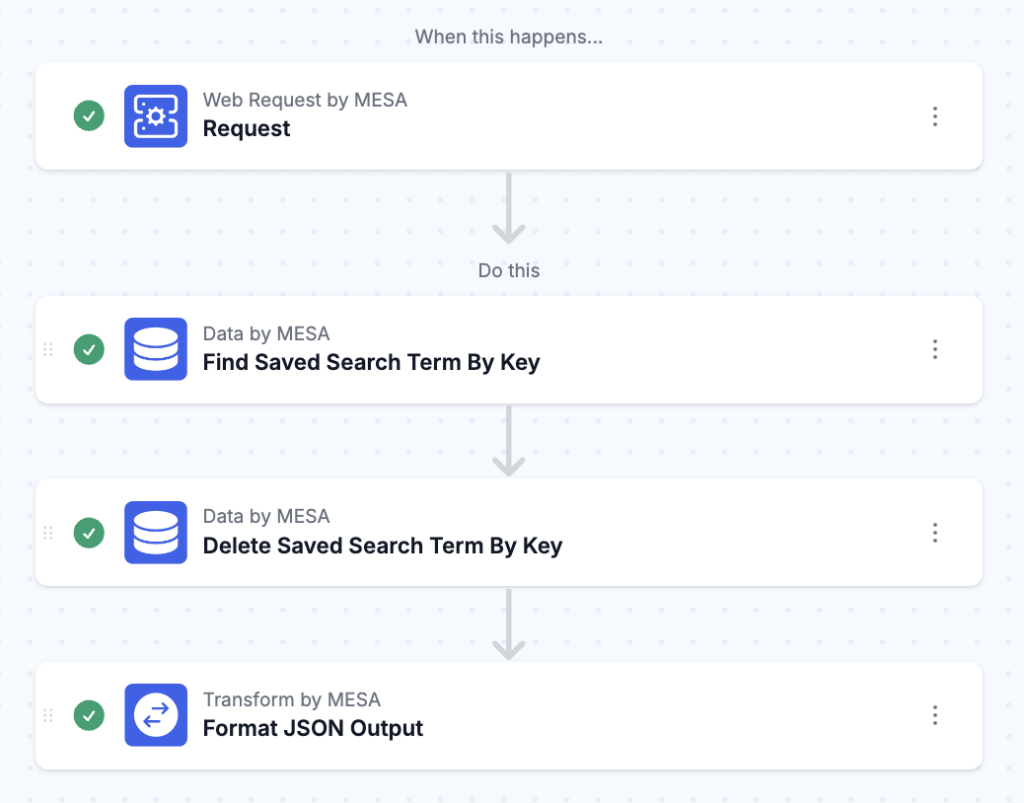 workflow steps: Delete existing saved search term