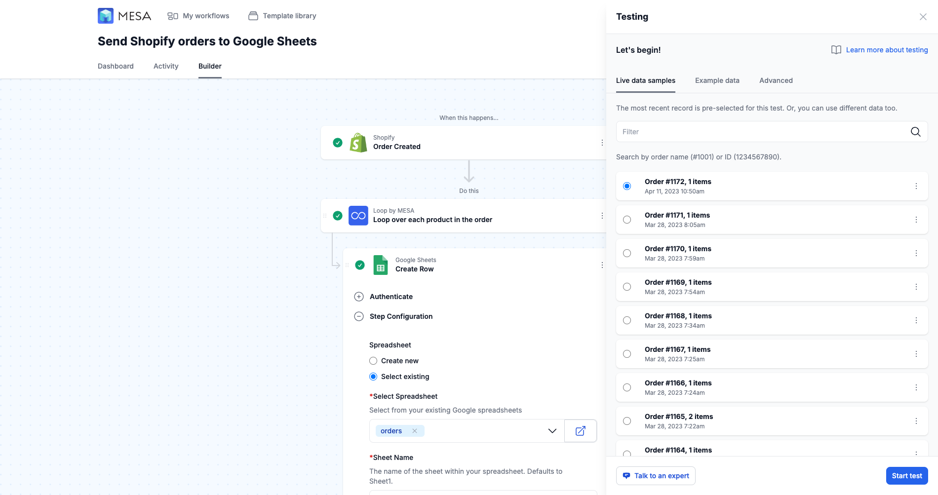 Send Shopify Orders To Google Sheets Builder Mesa