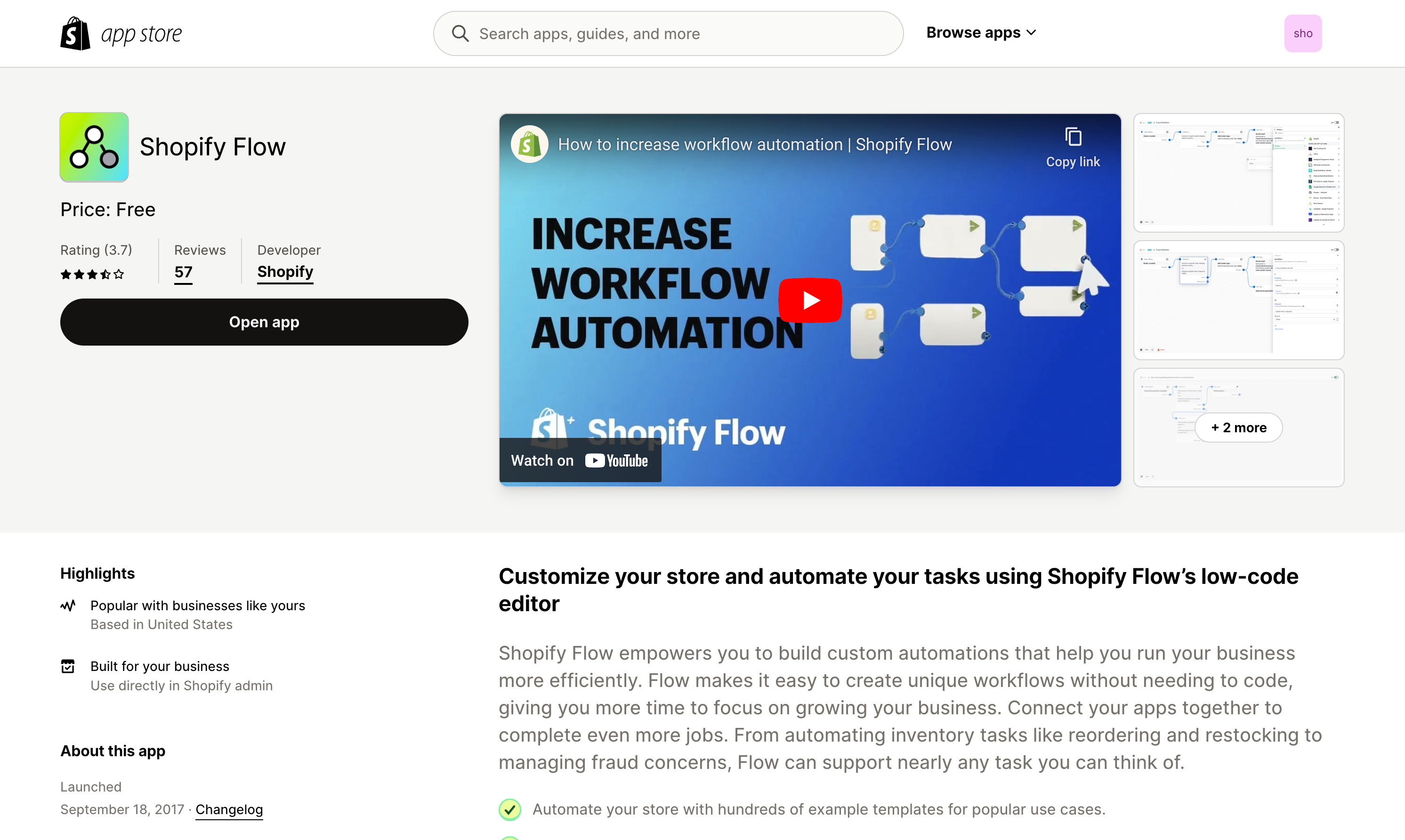 shopify flow app store page