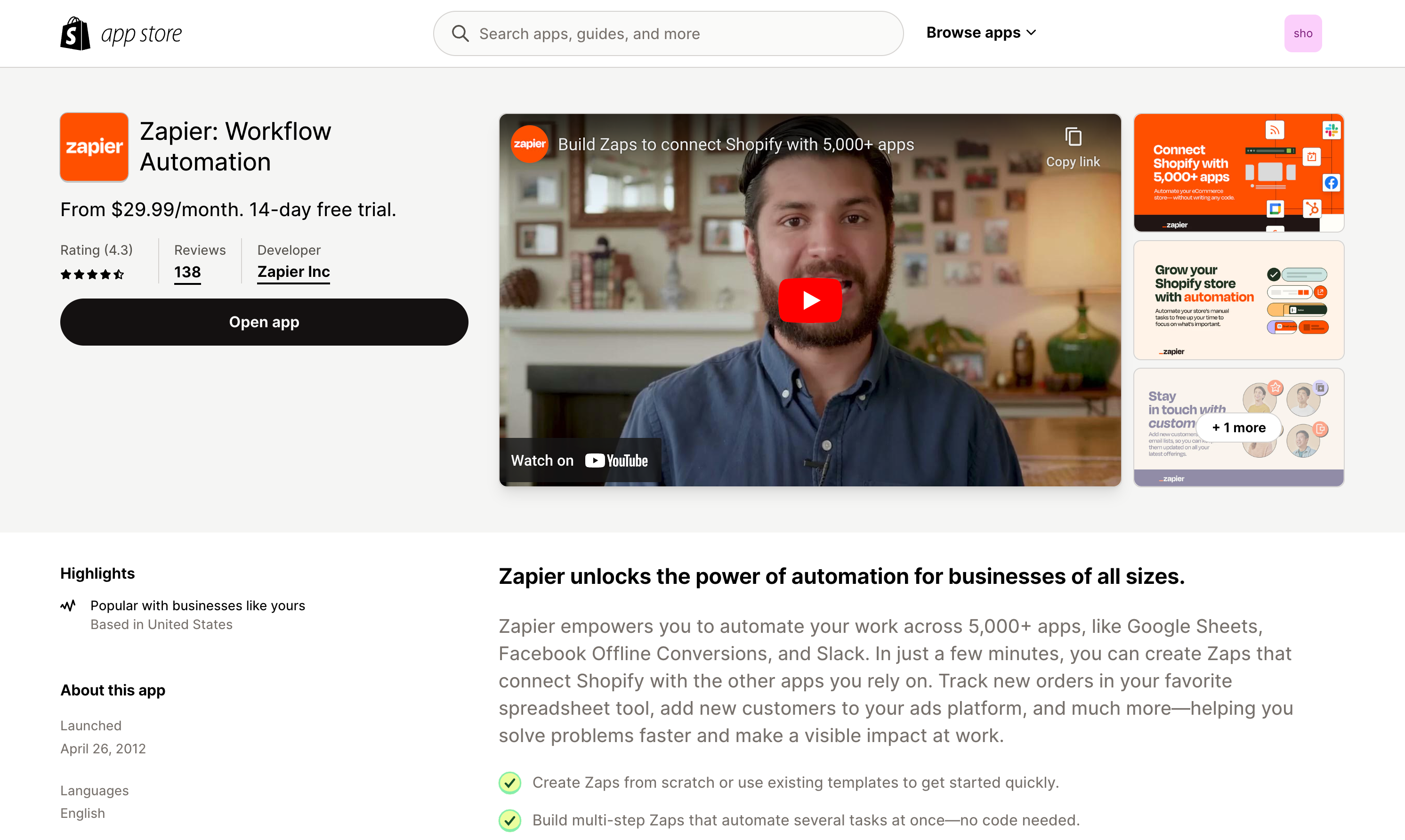 zapier shopify app store