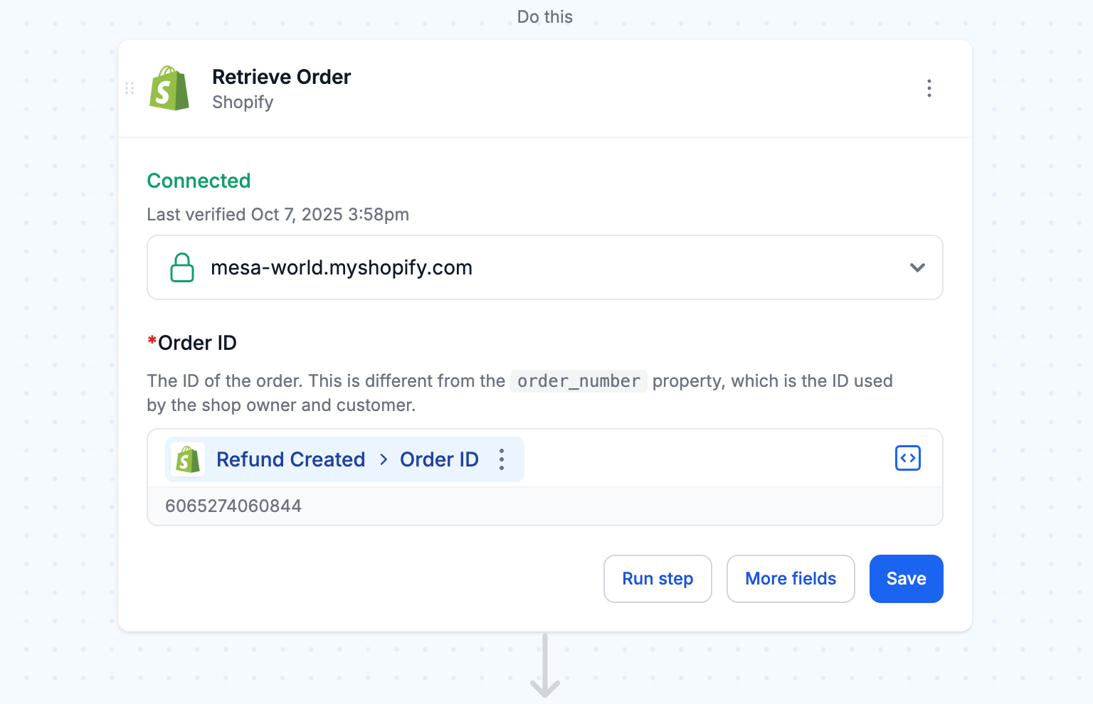workflow step: retrieve order