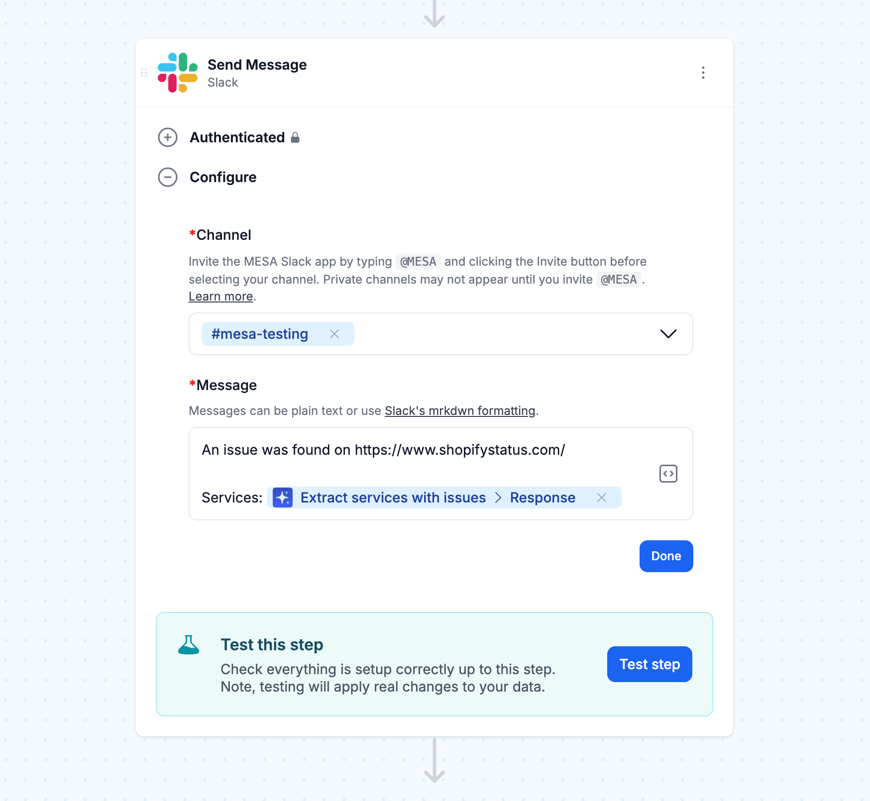 Shopify Status Slack Notification