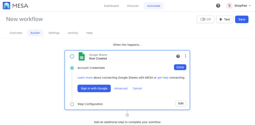 New workflow using Google Sheets