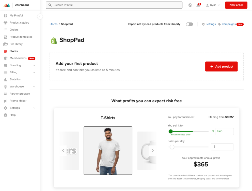 shopify add product printful