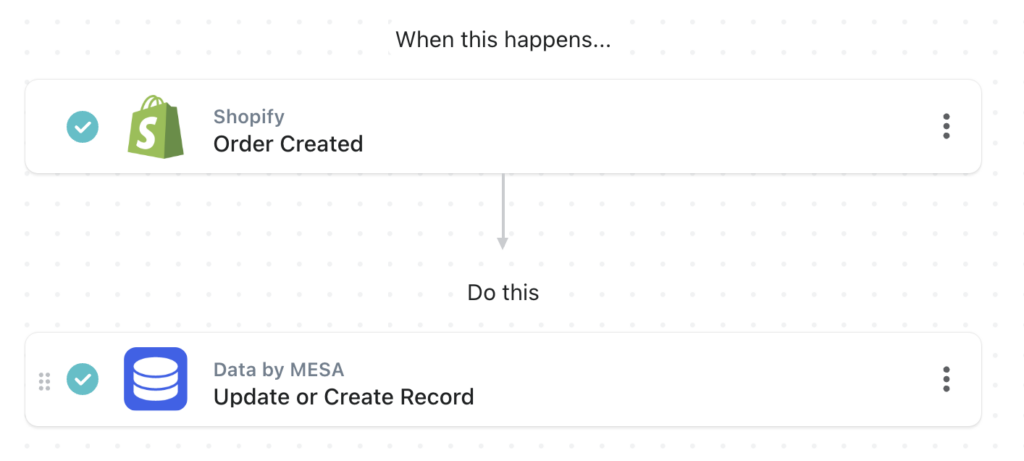 workflow steps: Save order data