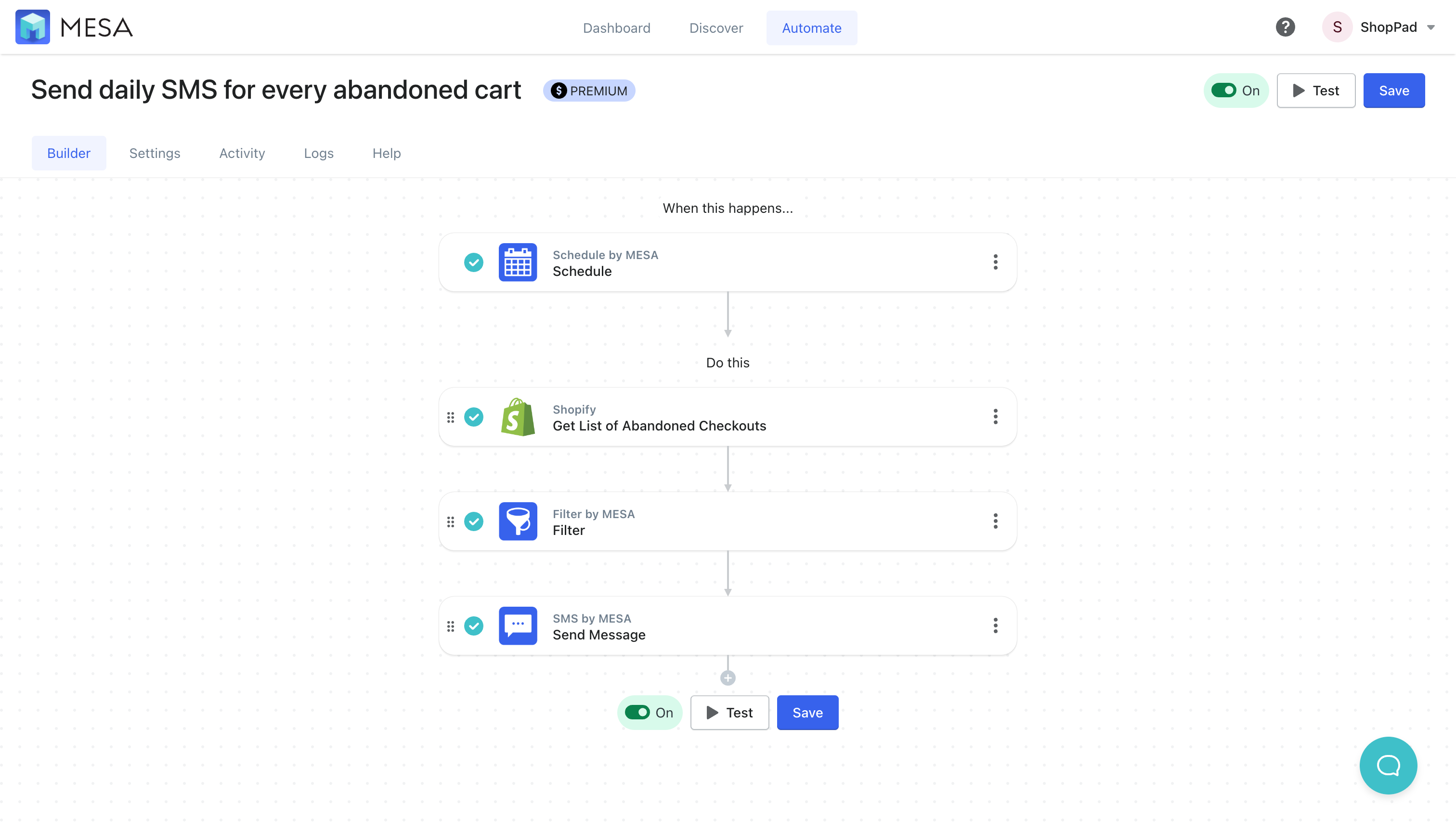 SMS automation - recover abandoned carts