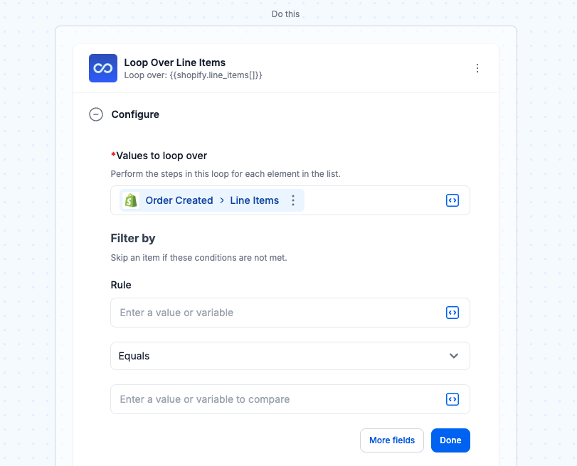 Loop over line items