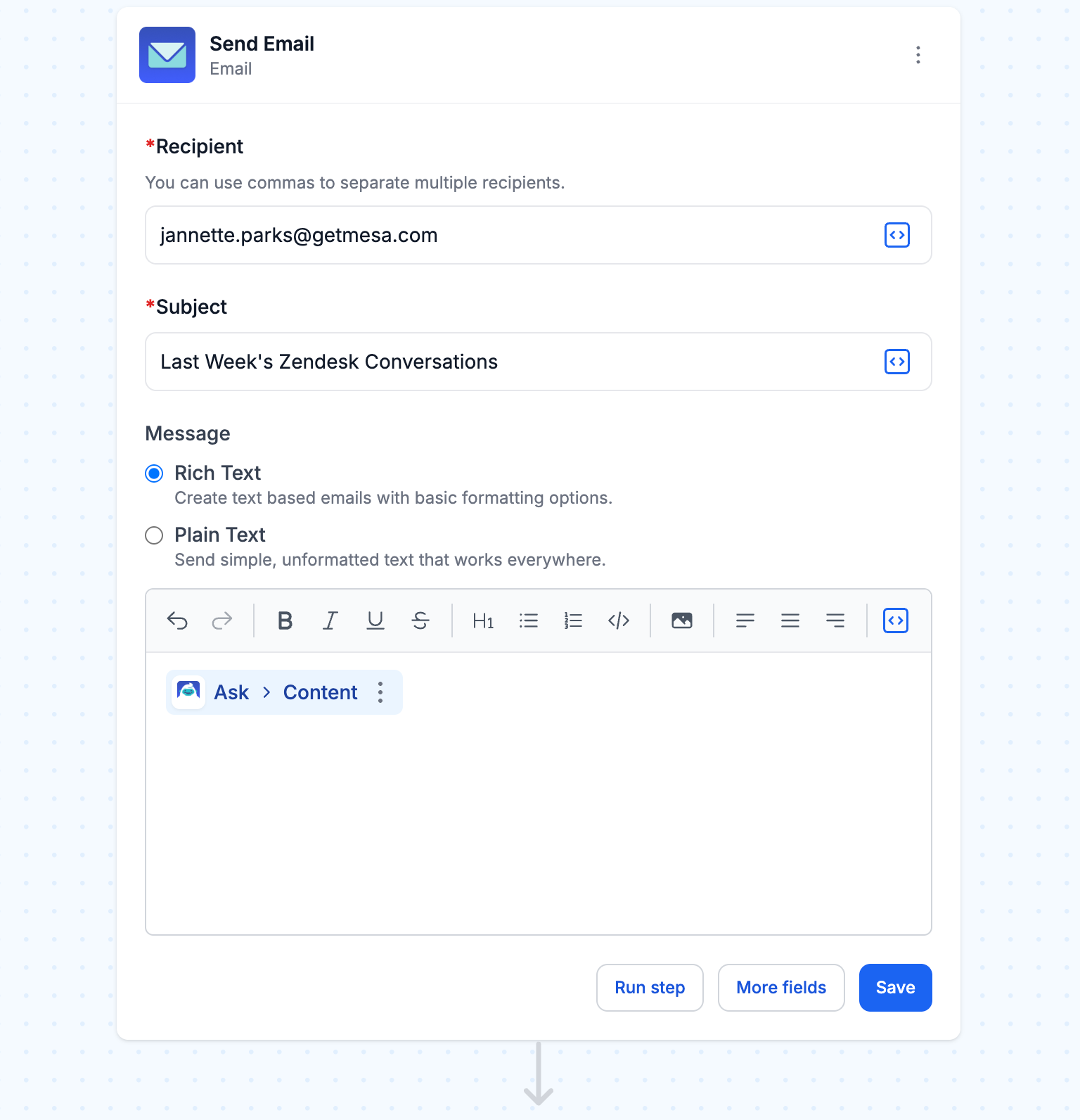 Send automated email summary