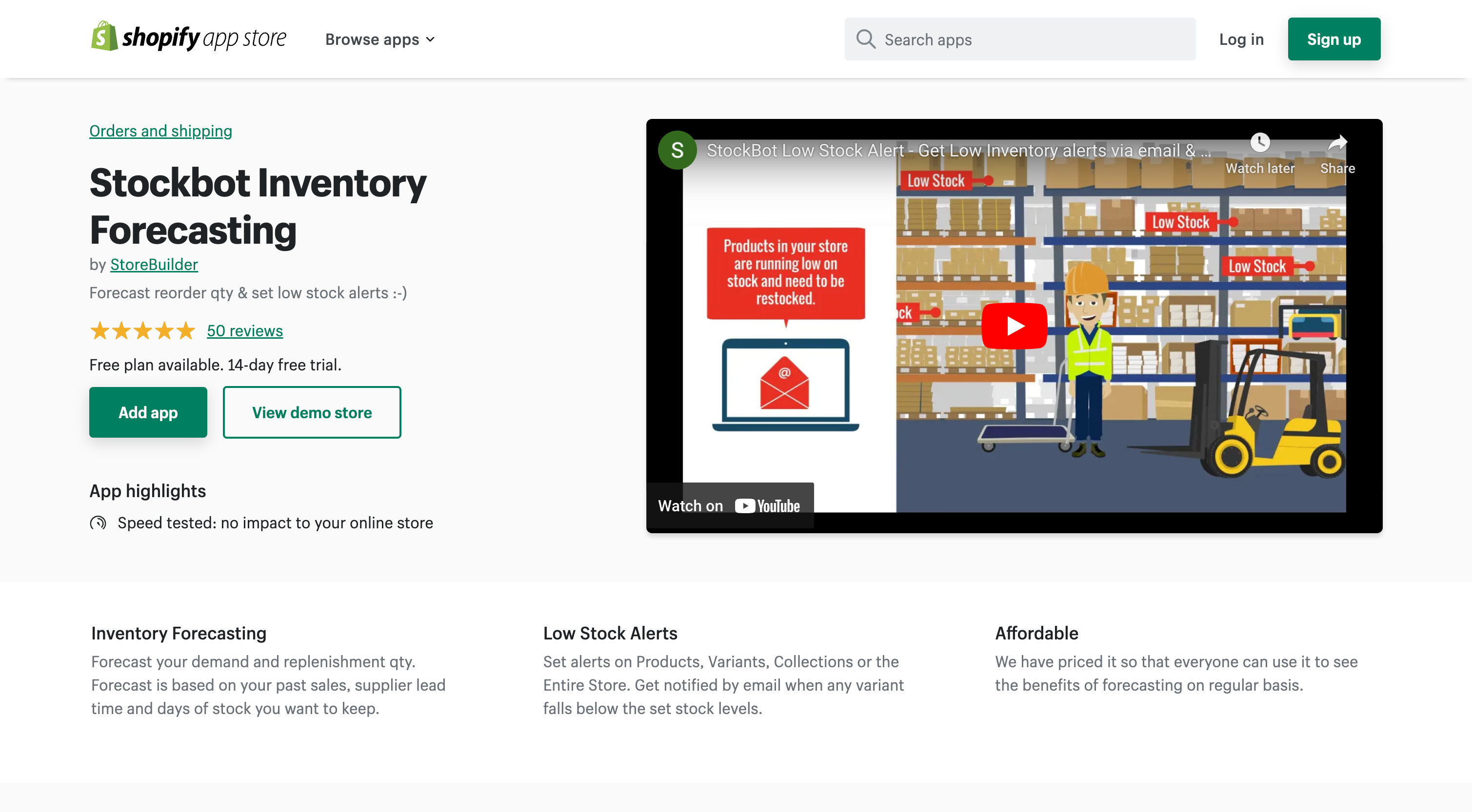 Stockbot Inventory Forecasting - Forecast reorder qty & set low stock alerts | Shopify App Store