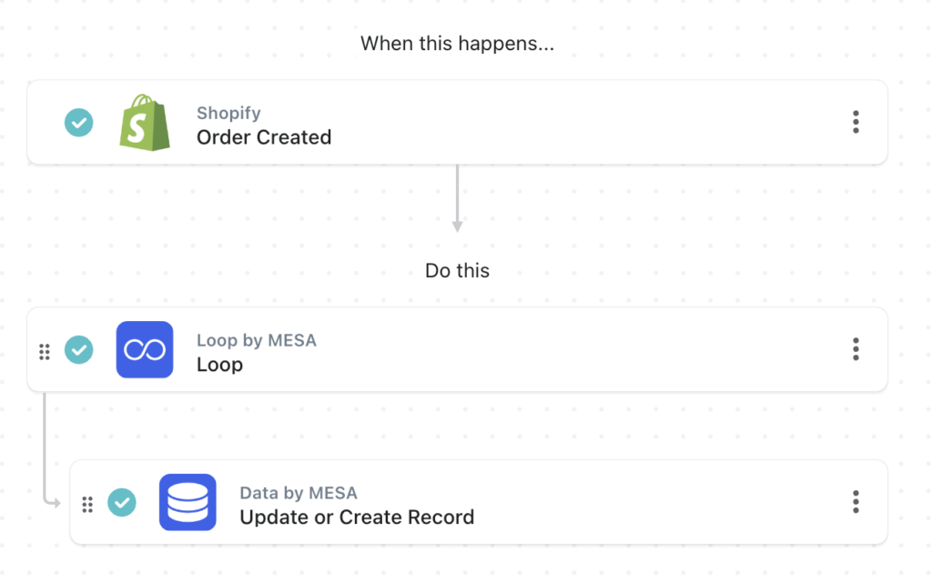 workflow steps: Save order data