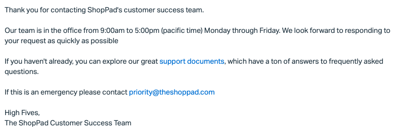 shoppad plain text email example