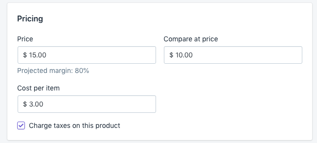 shopify product pricing