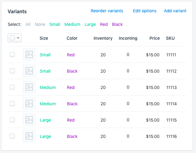 shopify product variants