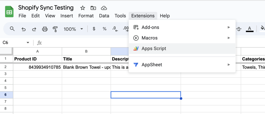 google sheets example