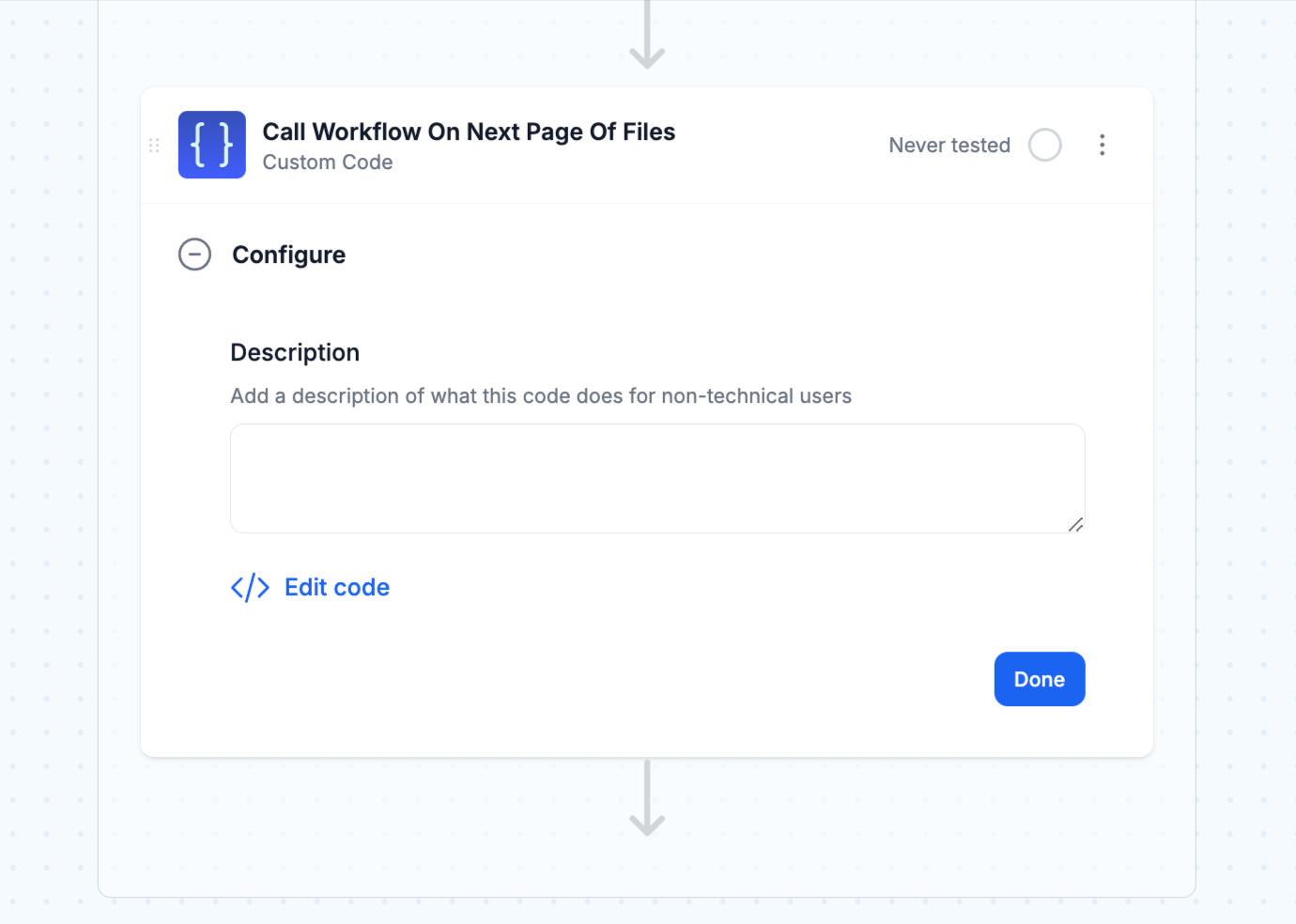 code step to call the workflow again